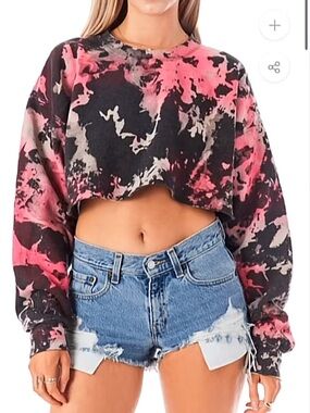 LF Cropped Pink Tie Dye Sweater